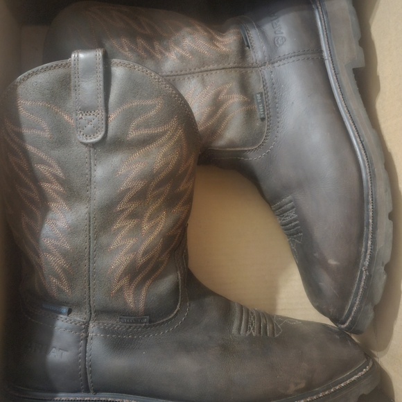 Ariat Groundbreaker H20 Dark Brown Wide Square Steel Toe Leather Booys 11.5 Wide - Picture 15 of 15